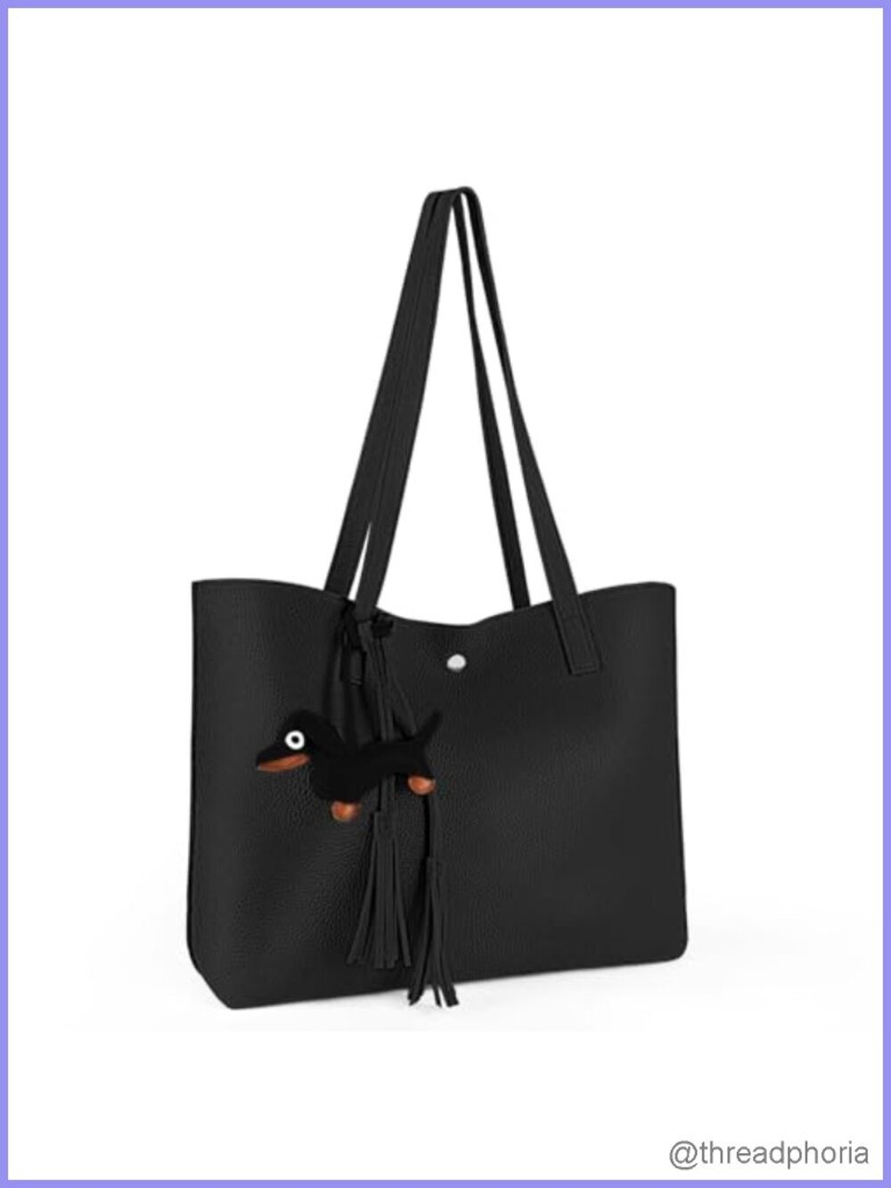 Faux Leather Tote Shoulder Bag, Large Capacity Tassel Handbag for Women